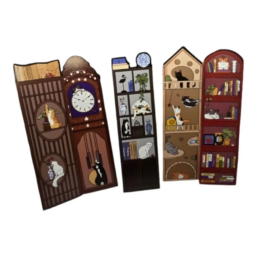 5pc Cat Bookmark Set Cute Reading Markers Bookshelf Clock Kawaii Bookish Gift